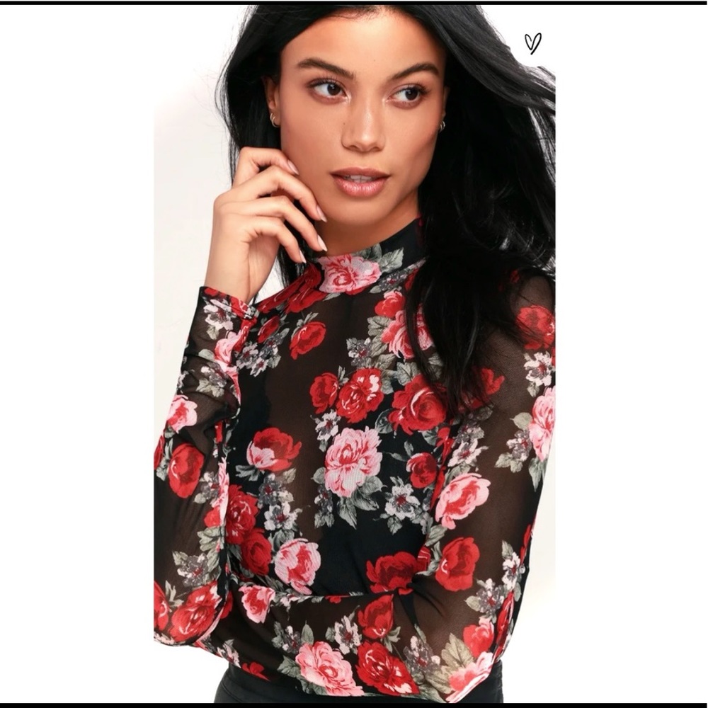 Hidden Garden Black Floral mesh Sheer Bodysuit